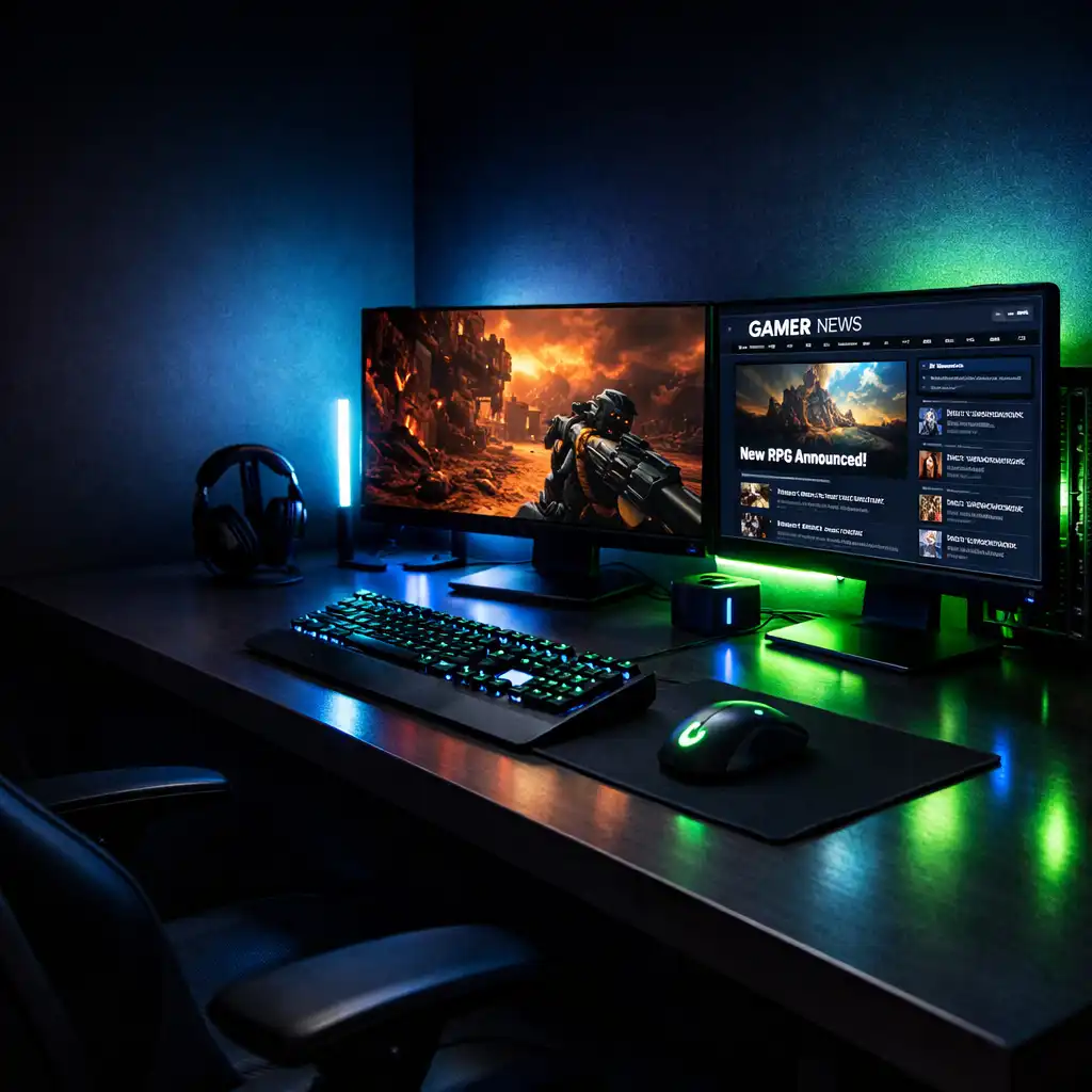 Nowoczesne stanowisko gamingowe z monitorami i podświetleniem RGB
